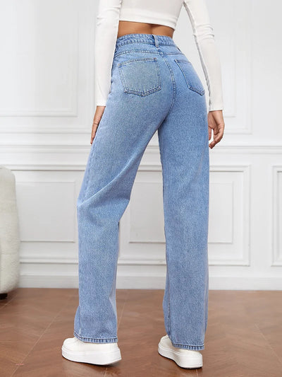 Stretch Wash Denim Fashion Straight Leg Pants Jeans Women’s Pants