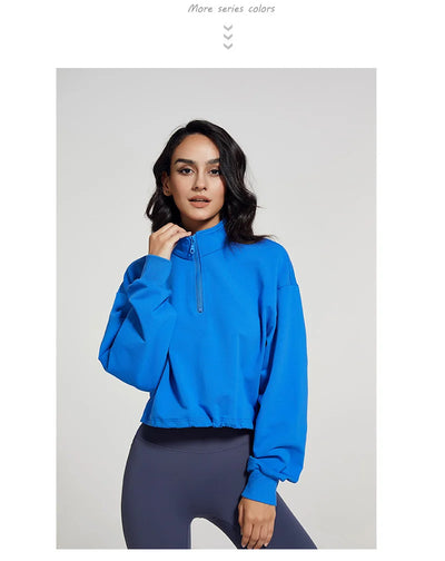 Stand Collar Fitness Sweatshirt Women’s Loose Zipper