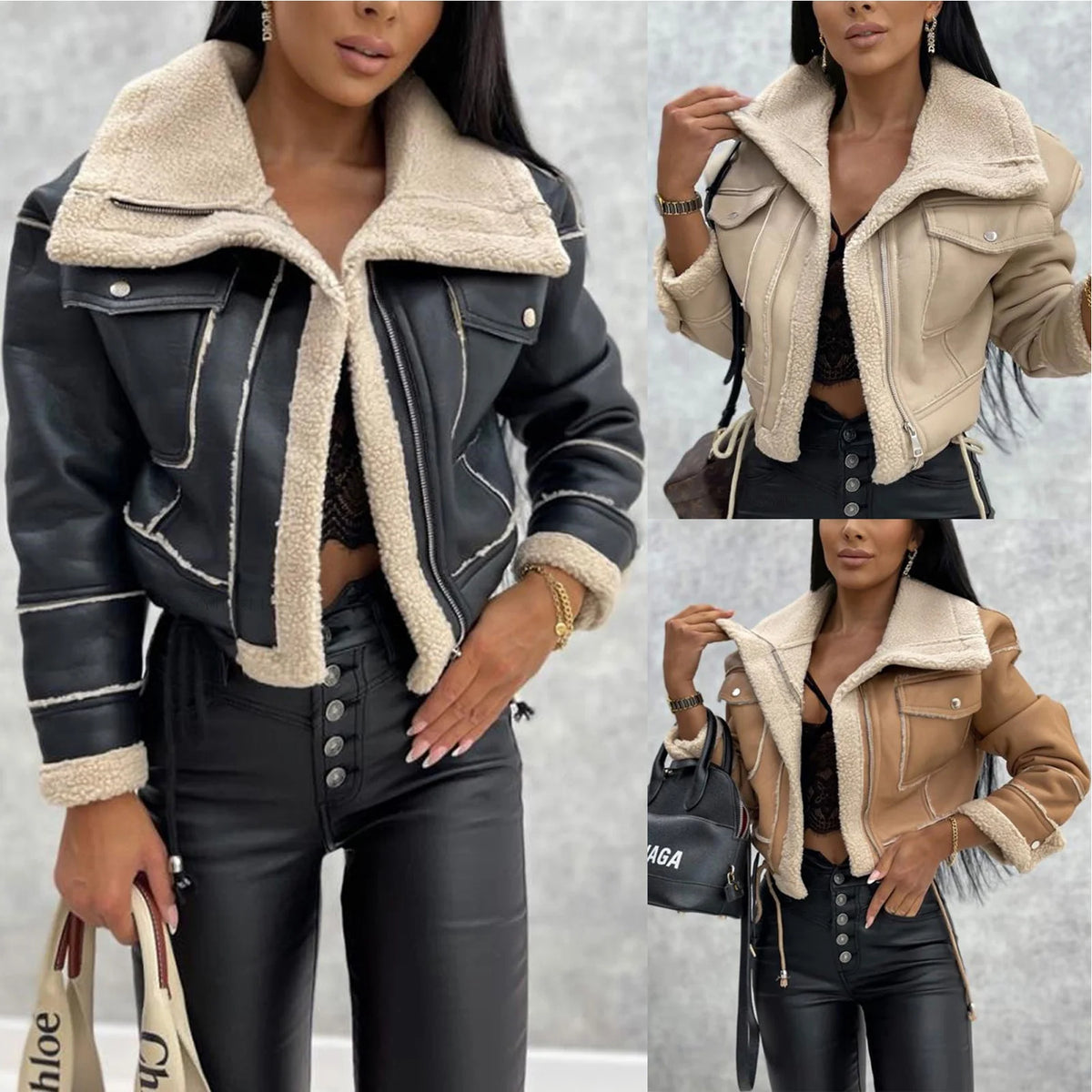 Jacket New Lambswool Cropped Zipper Biker