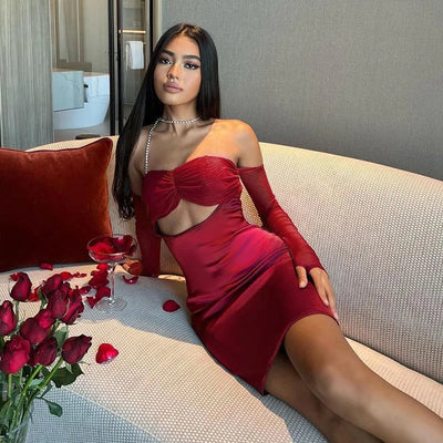 Sexy Spicy Girl Party Long Sleeved Wrapped Hip Skirt