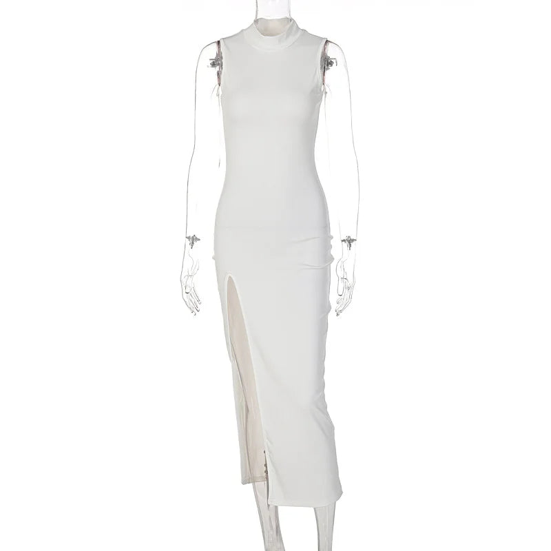 New Stylish Round Neck Sleeveless Slim Slit Midi skirt