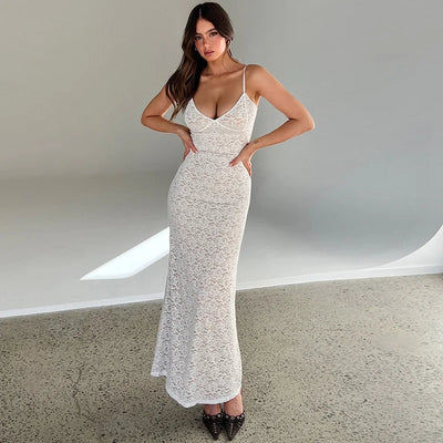 Summer Fashion Suspenders Sexy Lace Low Cut Slim Hip Dress