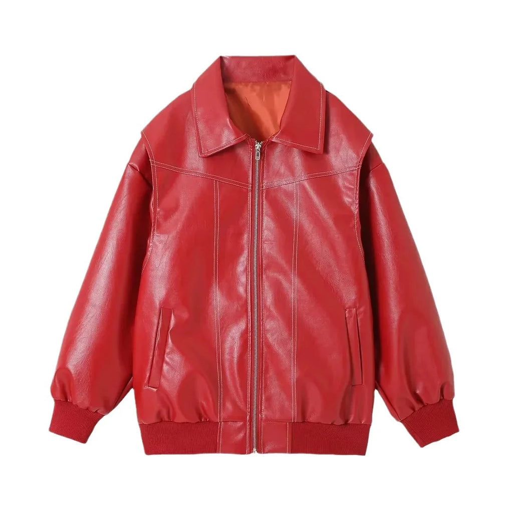 Leather Jacket with Long Sleeves and Zipper