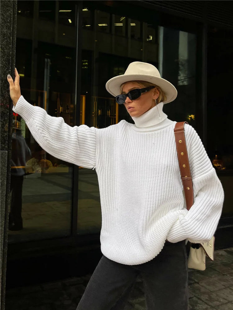 Thickened Loose High Necked Wool Large Casual Pure Color Sweater