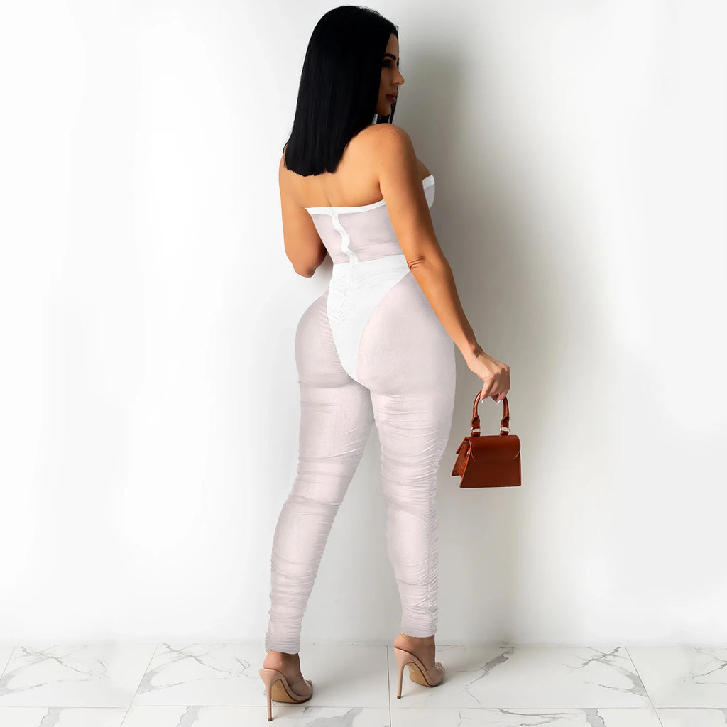 Jumpsuit With Sexy Perspective Wrapped With Long Pants