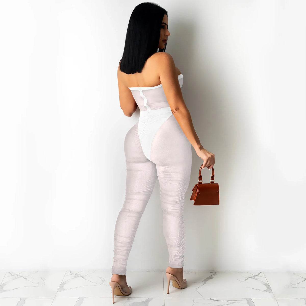 Jumpsuit With Sexy Perspective Wrapped With Long Pants