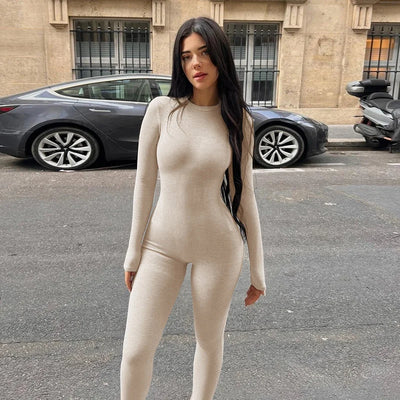 Solid Color High Waisted Tight Sports Bodybuilding Jumpsuit