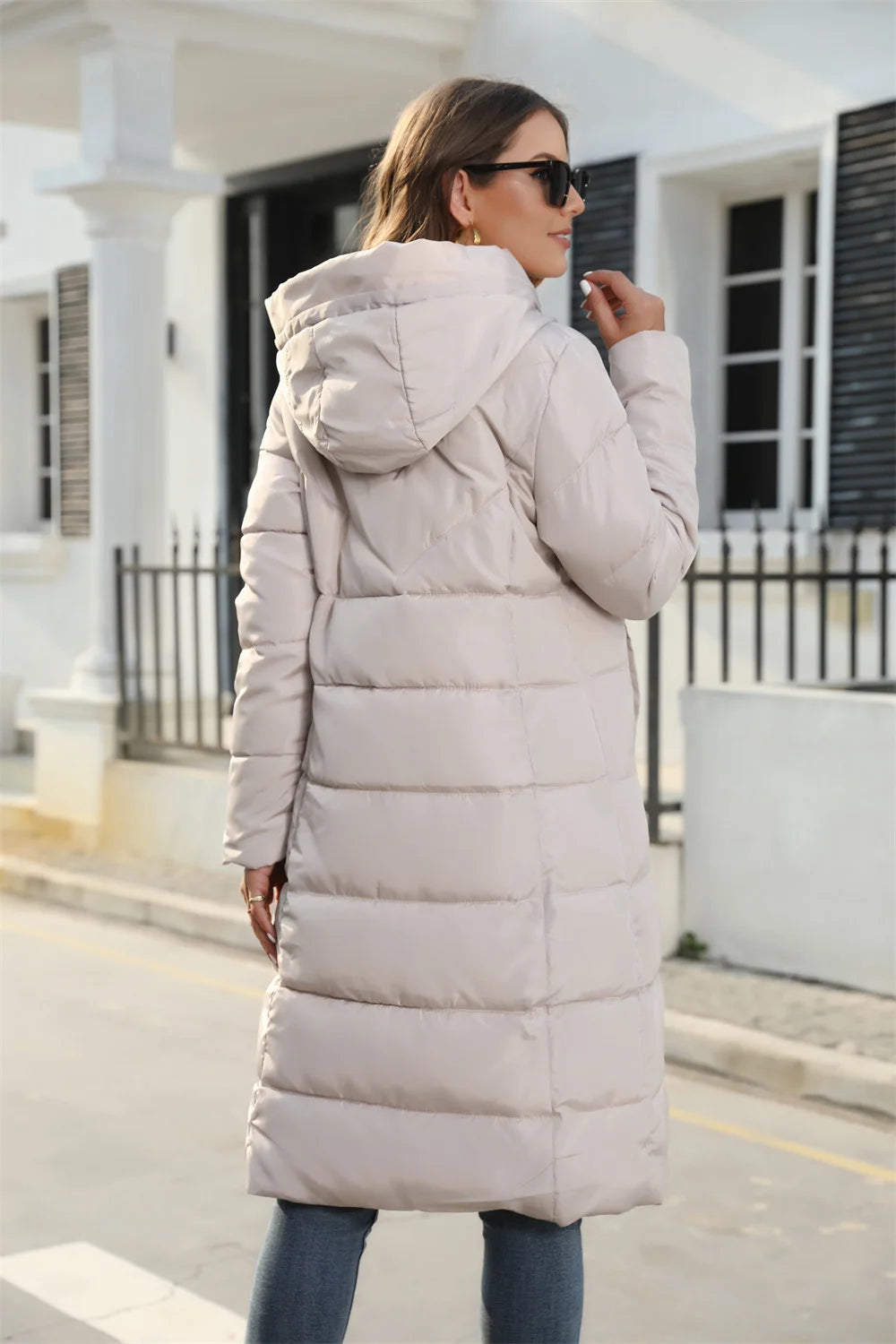 Hooded Women’s Cotton Jacket Mid Length Slim Fit