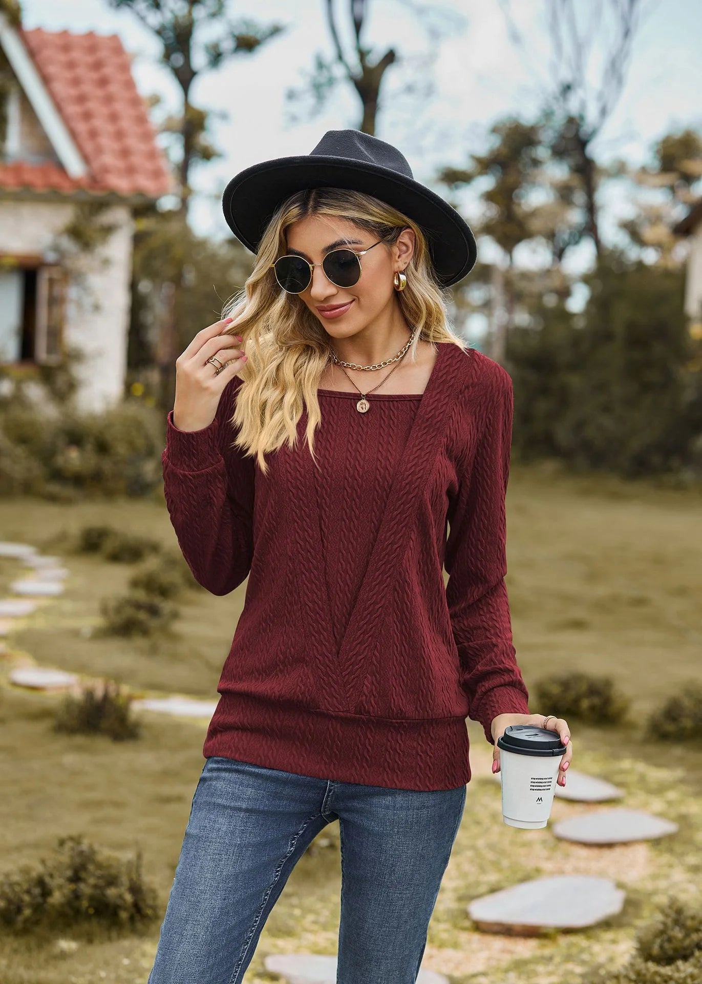 Square Neck Crossover Sweater