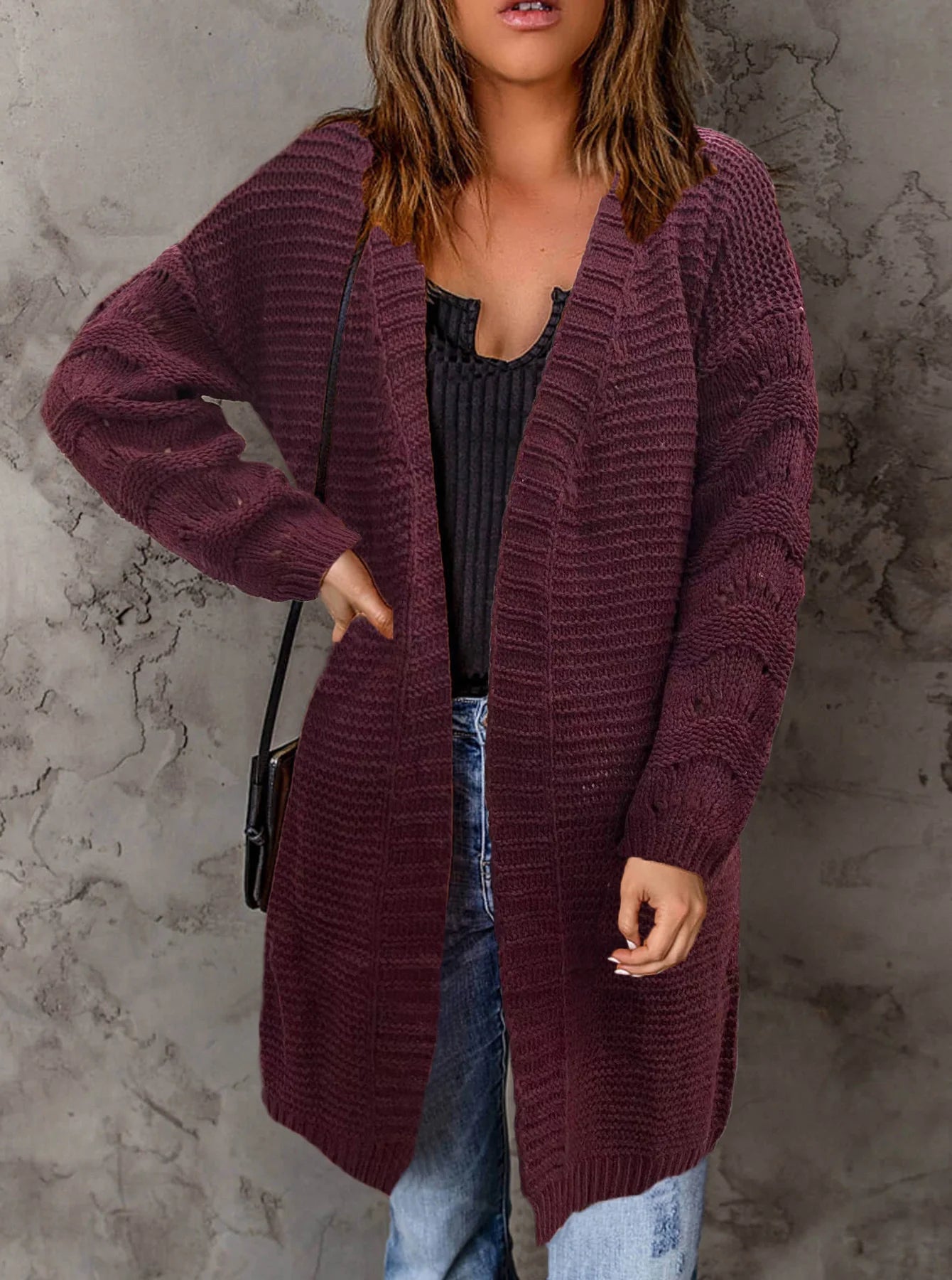 Medium Length Knitted Sweater Cardigan Jacket