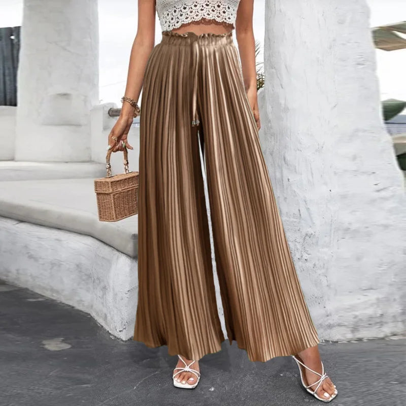 Draped Pleated Wide Leg Pants