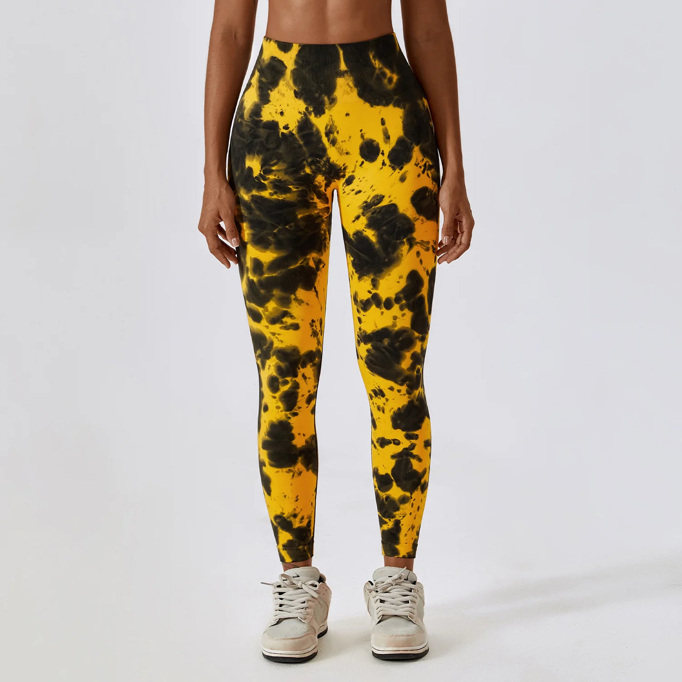 Seamless High Waist Sports Pants with Tie-Dye Effect