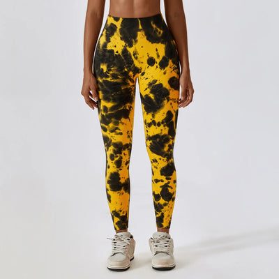 Seamless High Waist Sports Pants with Tie-Dye Effect