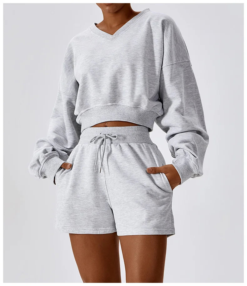 V Neck Long Sleeve Loose Sports Sweatshirt