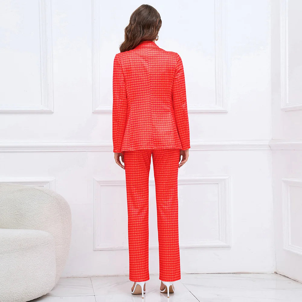 Double Breasted Houndstooth Suit Jacket And Slim Straight Trousers Suit Explosion