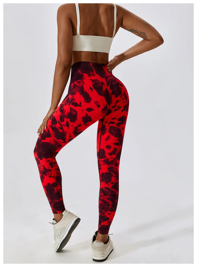 Seamless High Waist Sports Pants with Tie-Dye Effect