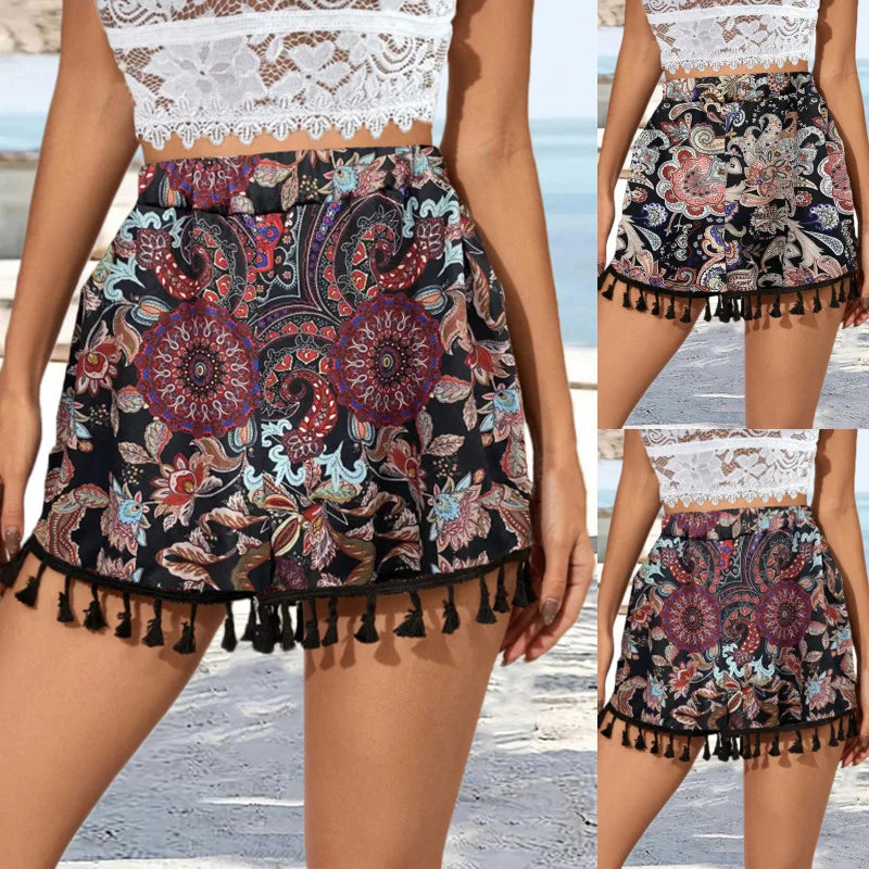 Casual Printed Fringe Shorts Pocket