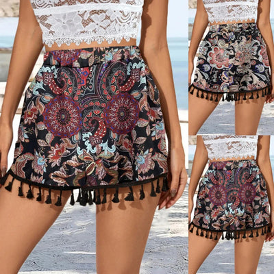 Casual Printed Fringe Shorts Pocket