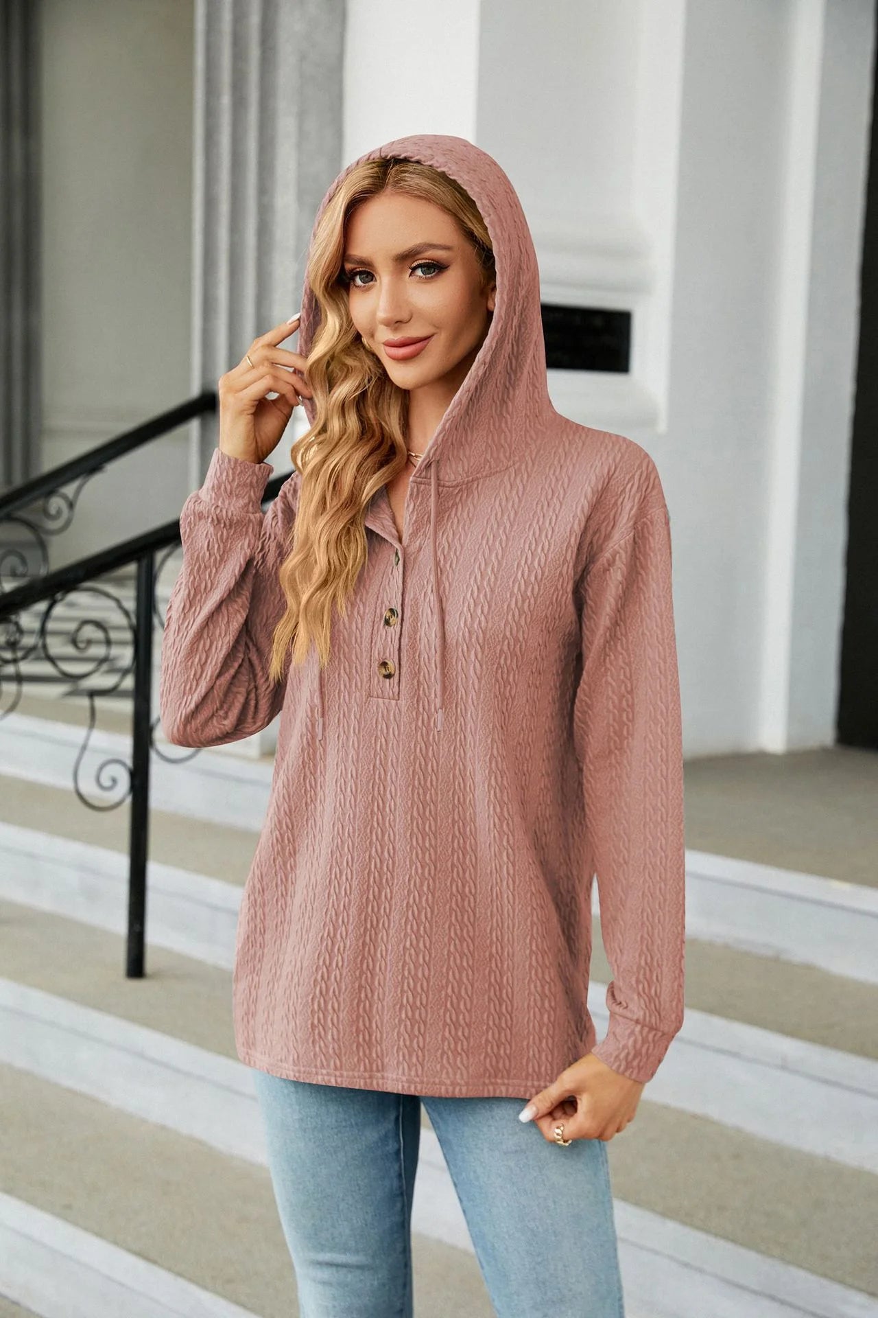 Sweater With Buttons And Hood