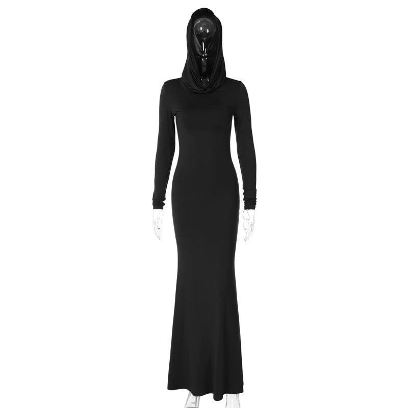 Solid Color Slim Hooded Long Sleeved Dress