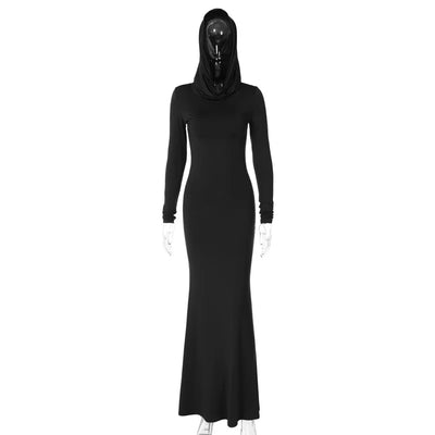 Solid Color Slim Hooded Long Sleeved Dress