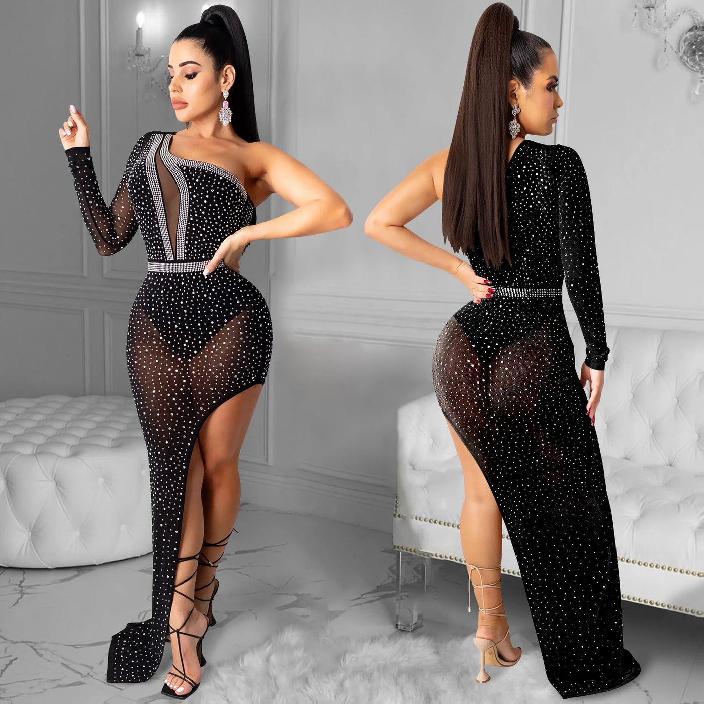 Mesh Perspective Irregular Long Dress