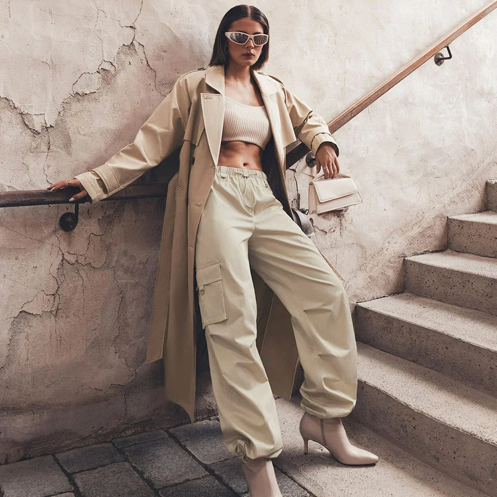 Big Pockets Drawstring Wide Leg Cargo Pants