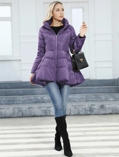 Slim Stand Up Collar Women’s Mid Length Padded Waist Cotton Jacket
