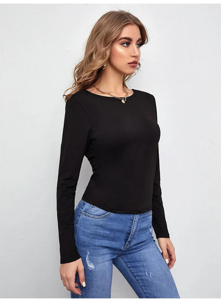 Shirt With Bottom Cover Tie Up T-Shirt Long Sleeved Knit Sweater