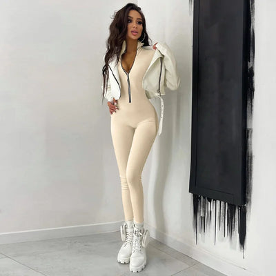 Zipper Waist Slimming Jumpsuit