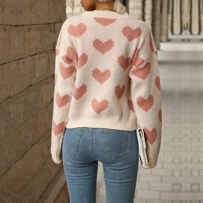 Casual Love Long Sleeved Pink Sweater