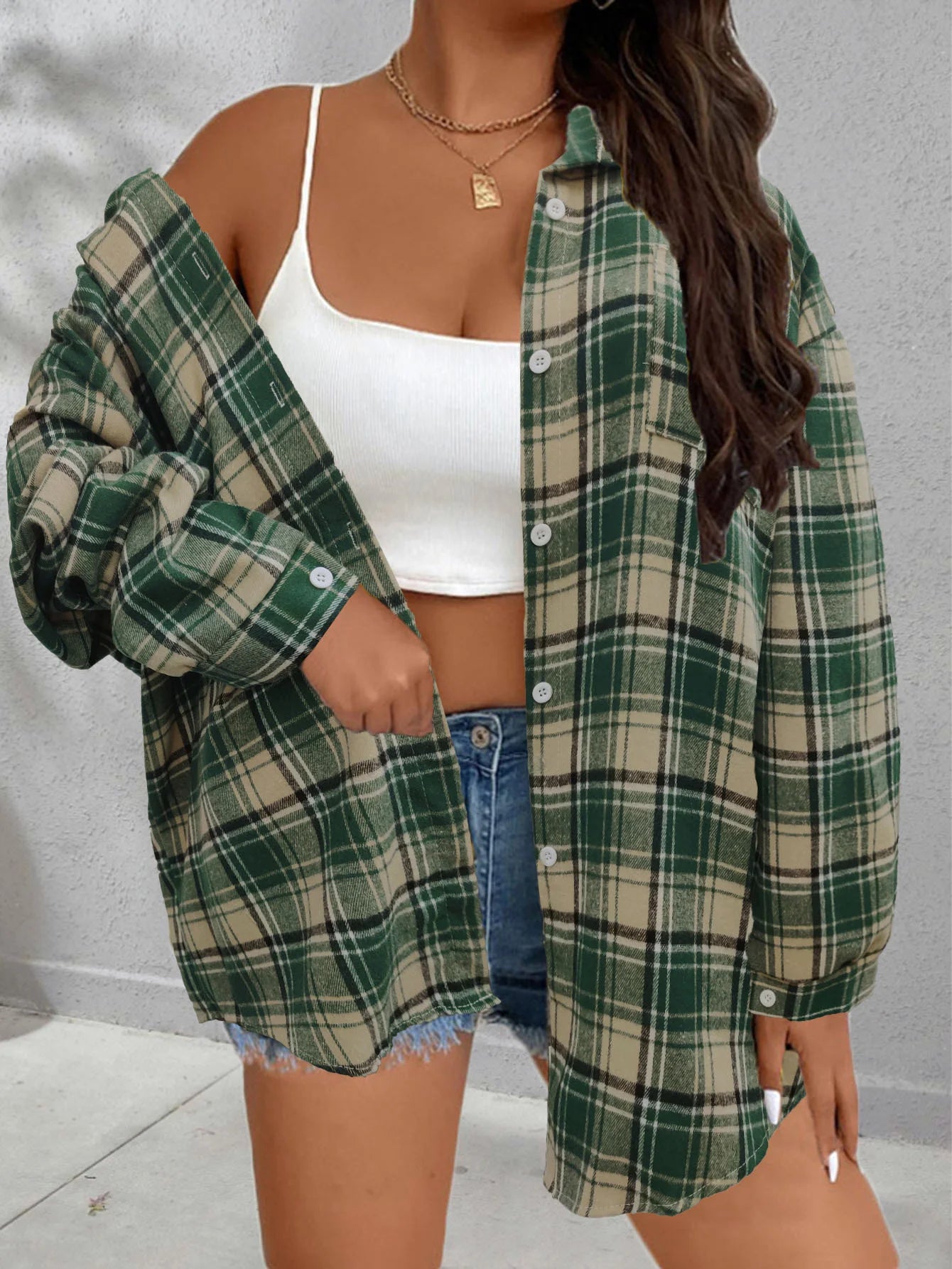 Checkered Button Shirt Top Jacket