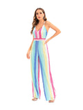 Striped Jumpsuit Sequins Deep V One Piece Casual Pants