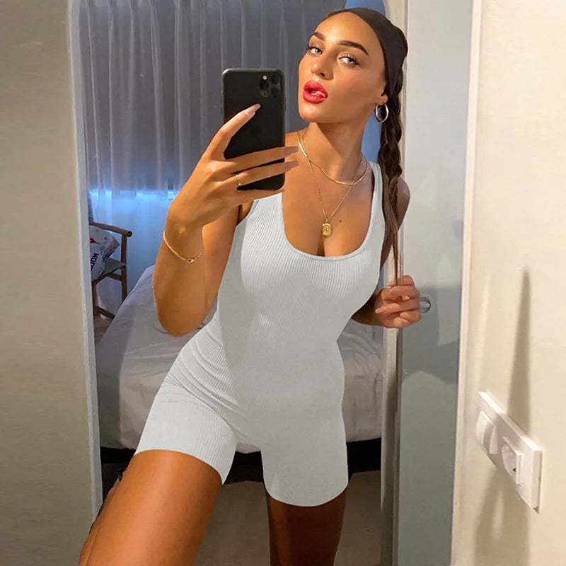 U Neck Slim Fit And Slimming Backless Jumpsuit