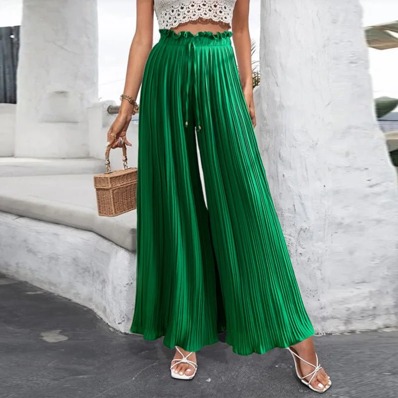 Draped Pleated Wide Leg Pants