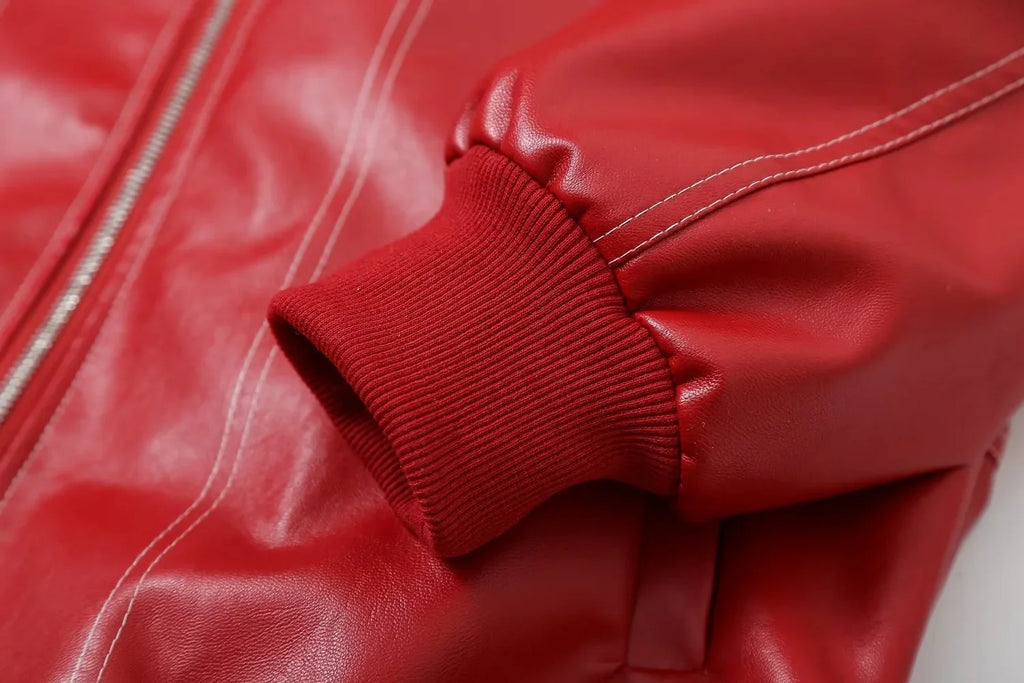 Leather Jacket with Long Sleeves and Zipper
