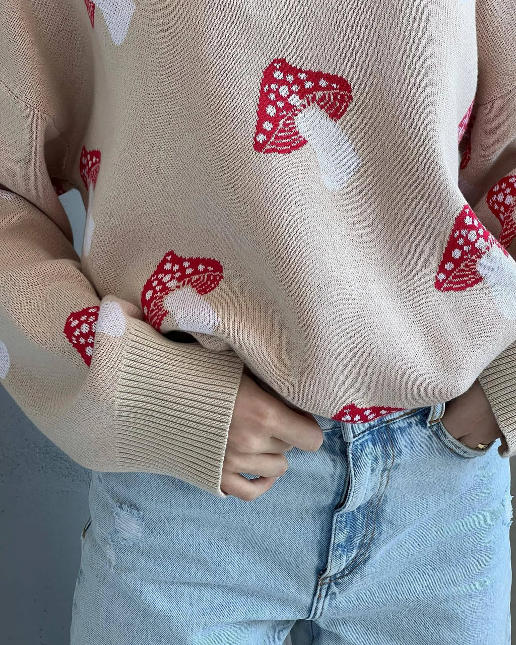 Oversized Loose Sweater With Mushroom