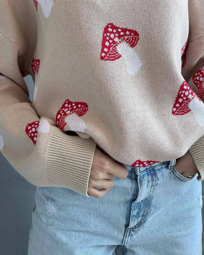 Oversized Loose Sweater With Mushroom