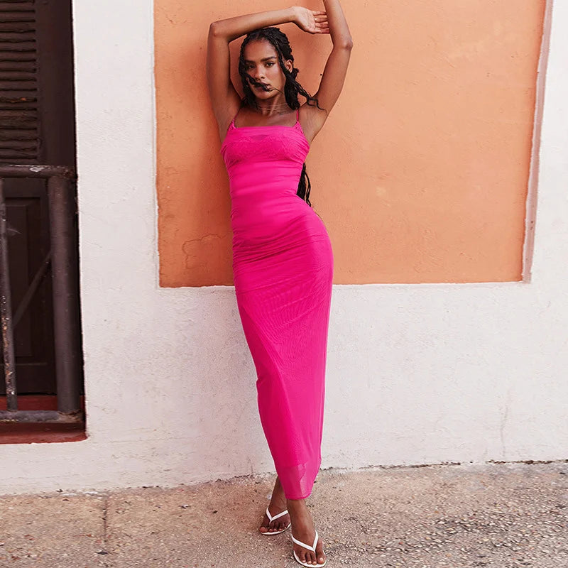 Lace Mesh Strap Dress