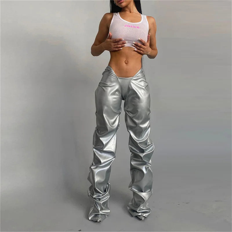 Leather Sexy Low Waisted Straight Casual Pants