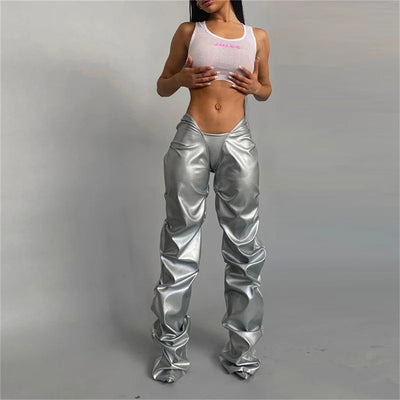 Leather Sexy Low Waisted Straight Casual Pants