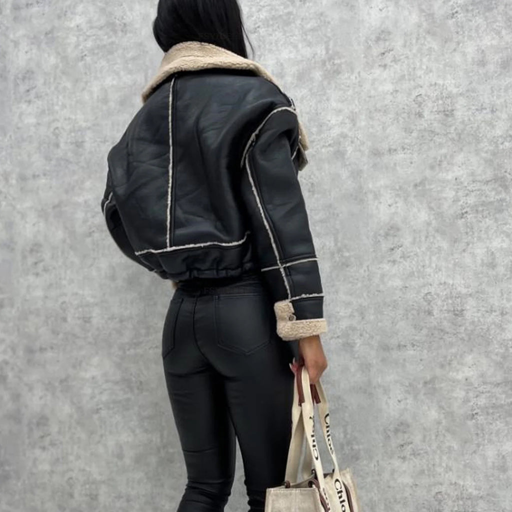 Jacket New Lambswool Cropped Zipper Biker