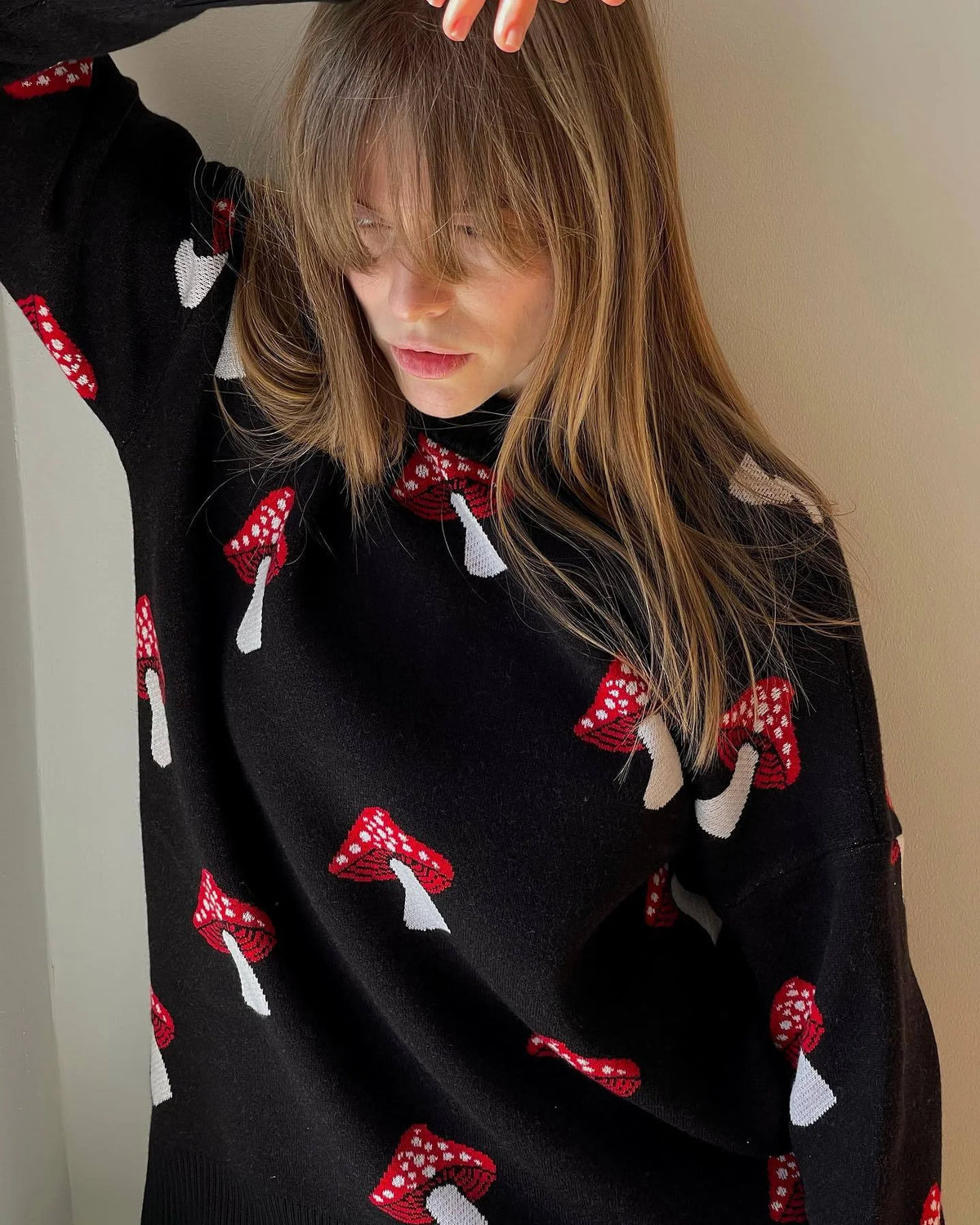 Oversized Loose Sweater With Mushroom