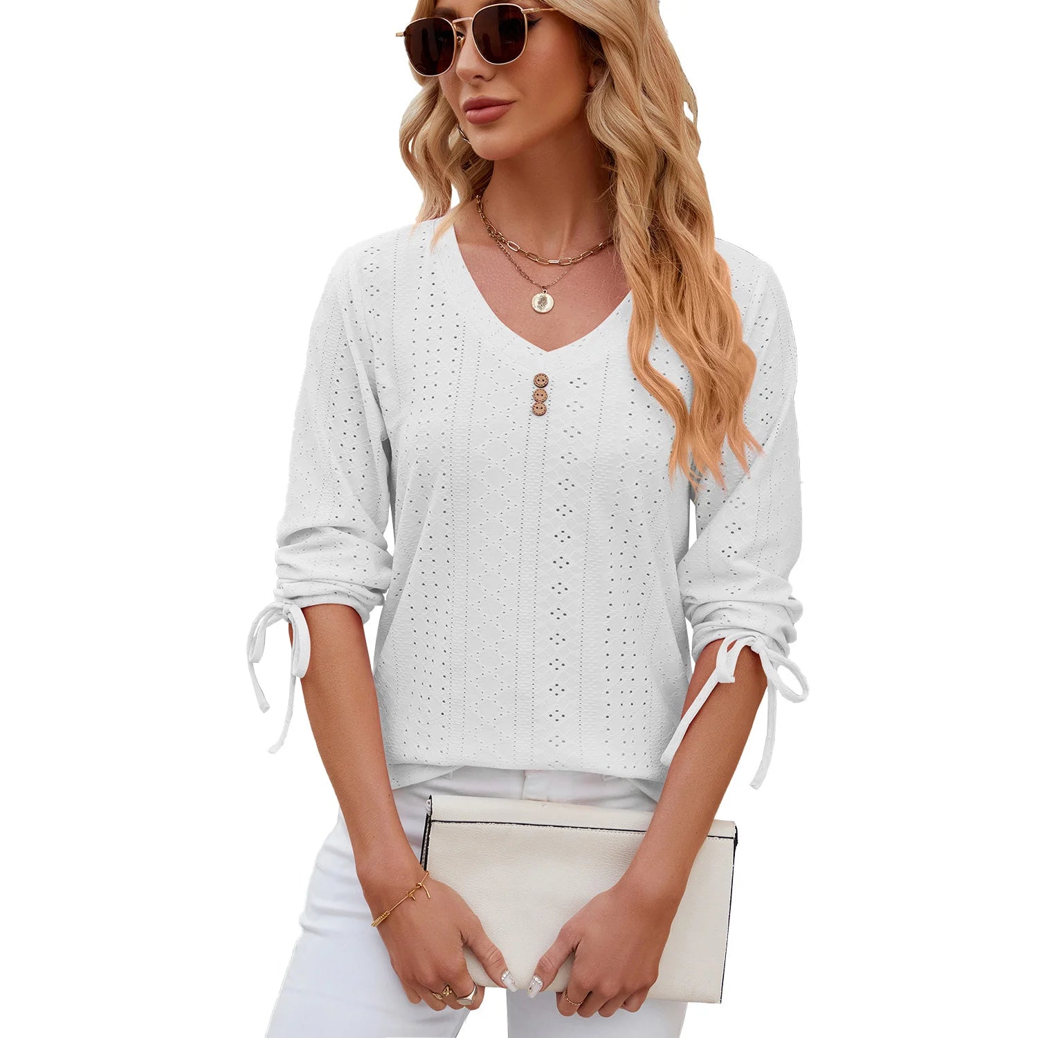 Loose Long Sleeve V Neck Blouse