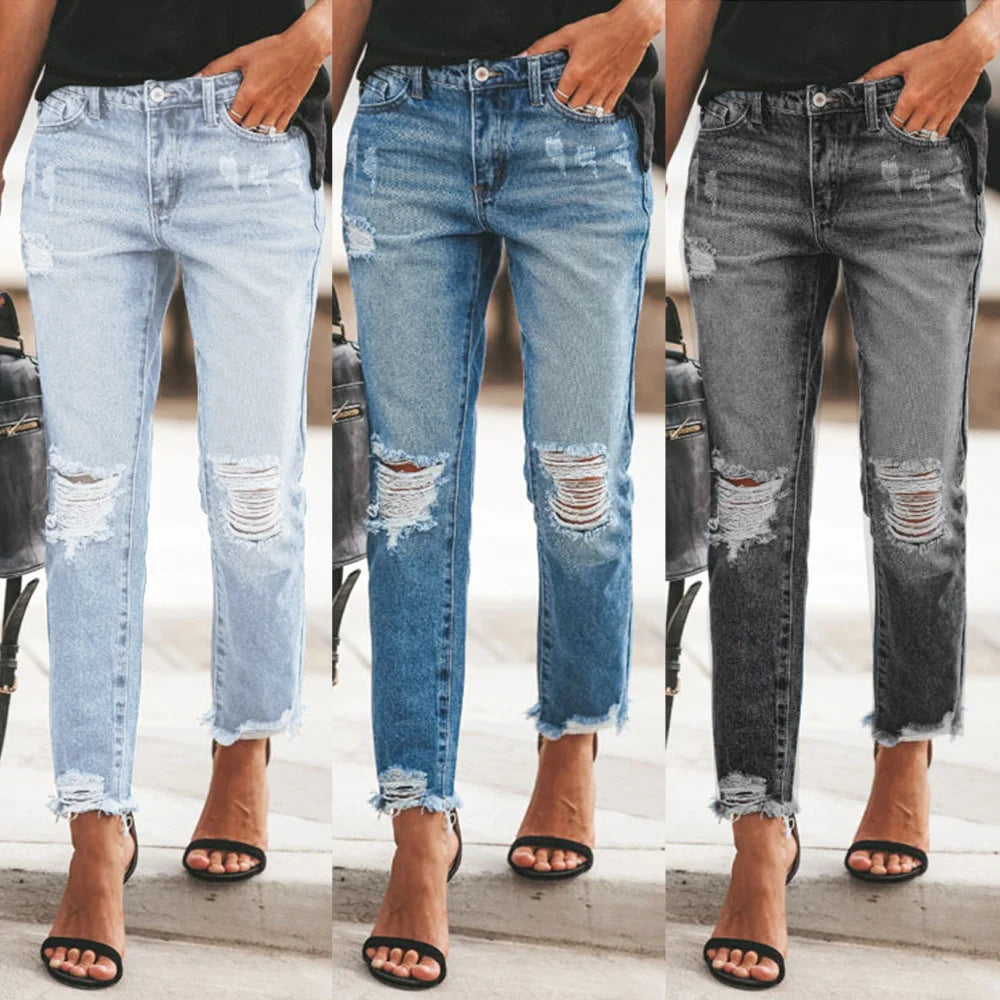 Denim Ripped Pants Slacks