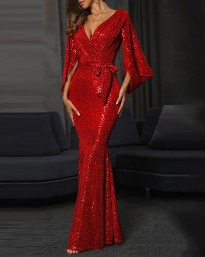 Solid Color Sequins Long Dress