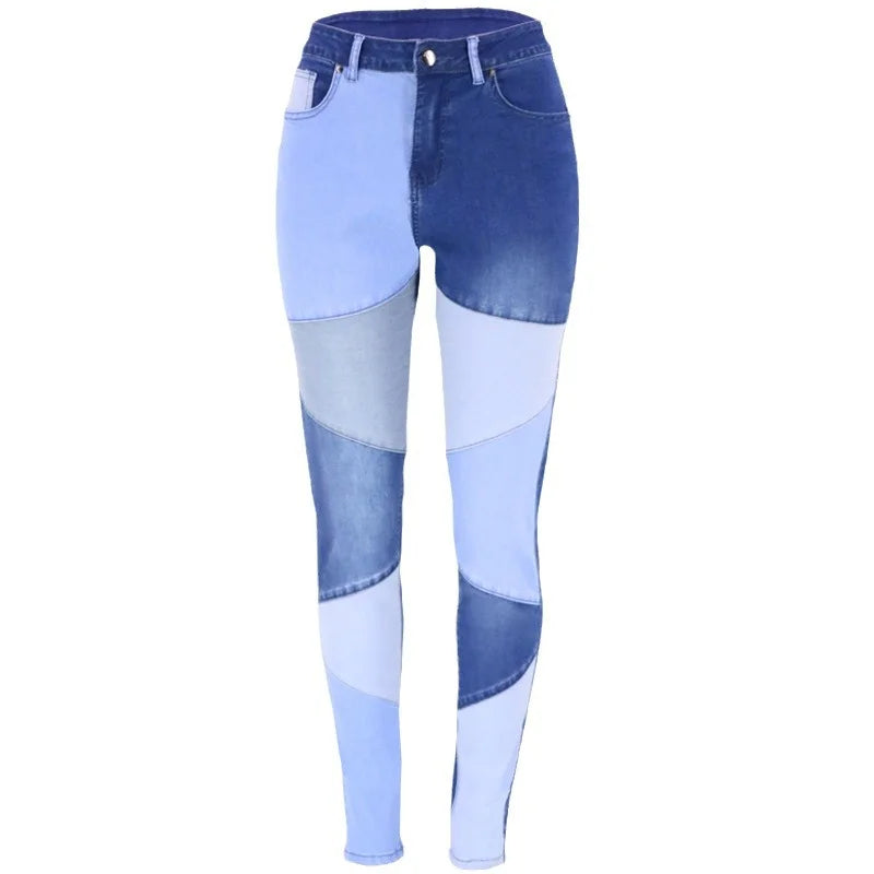 Hipster Jean Washed Stitching Two Tone Blue and Black