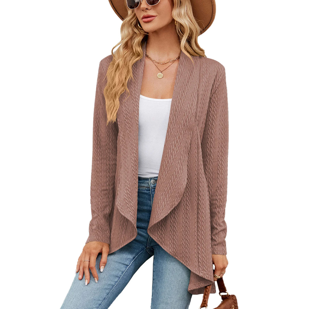 Long Sleeved Pure Color Loose Cardigan Blouse Woman Knitting Jacket