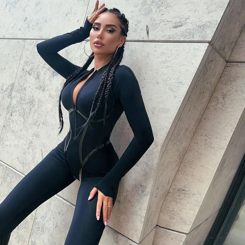 Tight Jumpsuit With Zipper With Dividing Lines