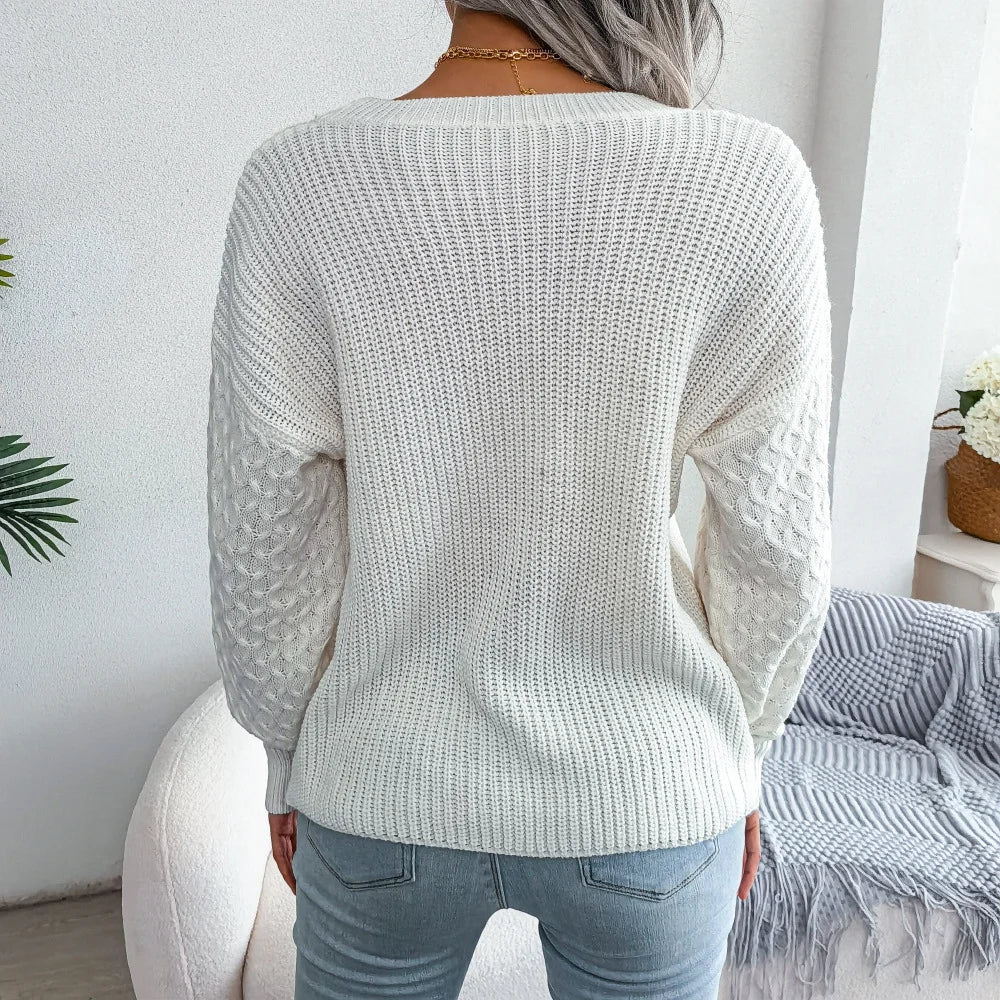 Casual Lantern Long Sleeved Knitted Sweater